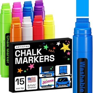 ARTISTRO Liquid Chalk Markers Pre-Activated, Liquid Chalk Markers Erasable Chalk Markers for Glass or First Day of School Sign, Chalkboard Markers with White Chalk for Kids & Adults (Jumbo Tip, 8)