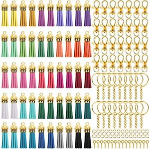 Duufin 350 Pcs Keychain Tassels Set with 50 Pcs Gold Cap Tassel for Keychain and Jewelry Making 50 Pcs Keychain Hook 50 Pcs Key Chain Rings 100 Pcs Jump Ring and 100 Pcs Screw Eye Pins