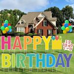 Happy Birthday Yard Sign with Stakes, Personalized Age Happy Birthday Sign with 20 Number Stickers and Balloons, Birthday Yard Lawn Signs for Happy Birthday Decorations, Rainbow Color, 15" Big Size