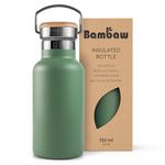 Bambaw 12 oz Insulated Water Bottle, Green Water Bottle, Stainless Steel Water Bottle No Straw, Insulated Water Bottle Small, Metal Water Bottle, Hot Water Bottle Insulated – Sage Green