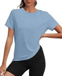 OFEEFAN Oversized Shirts for Women Workout Shirts Women Sun Protection Running Tops for Women Blue XL