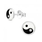 Yin Yang Earrings with Crystal Stones 925 Sterling Silver