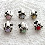 Beading Station 10pcs Mix Antique Silver Large Hole Glue on Pearl Flower Metal Beads Fit All Major Brands Charm Bracelets (Mixcolors)