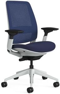 Steelcase Series 2 Ergonomic Office Chair, 3D Microknit Royal Blue Back, Blueprint Fabric Seat; Seagull White Frame, Adjustable Lumbar, Seat Depth Adjustment, Breathable Mesh Back