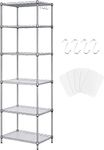 FTEYUET 6-Tier Metal Shelving Unit, Wire Shelving Unit, Kitchen Storage Unit Shelving Units for Storage, Heavy Duty Standing Shelf Units Shelves for Kitchen Laundry Organization (Silver)