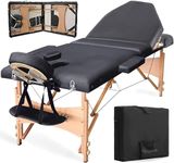 Vesgantti Portable Massage Bed Table - 3-Section Foldable Beauty Couch for Reiki Therapy Treatment Salon Healing - Metal Headrest Support/Carry Bag (Black)