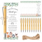 BeYumi Woodland Baby Shower Gifts - 101Pcs Woodland Safari Baby Shower Gifts for Guest Greenery Woodland Baby Shower Favors Retractable Baby Shower Bamboo Pens Greeting Card Bookmarks Souvenirs Prizes