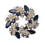 KONFEN Brooches for Women, Ladies Crystal Flower Brooches with Zircon leaves, Blue Art Deco Brooch Large Vintage, Broaches and Shawl Pins Sparkly Gift for Wedding Birthday for Girls Friends