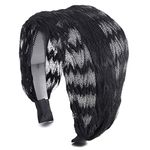 Modern Stylish Wide Broadside Silver Black Wave Pattern Lace Headband Hair Hoop Hairband(CA)