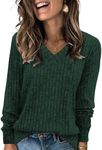 Zeagoo Fall Sweaters for Women Knitted Long Sleeve Loose Fit T Shirts 2024 Fall Casual Tunic Tops Green XXL