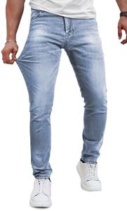 Slim Fit Stretch Jeans for Men Tapered Leg Skinny Fit Jeans Blue Color No Ripped 28