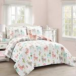 Lush Decor Southwest Llama Cactus Quilt, 3 Piece Set, Twin, White & Blush - Cute Kids Reversible Print Toddler Bedding Set