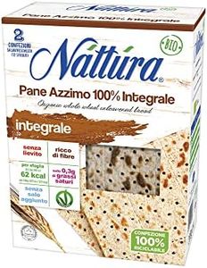 NATTURA Pane Azzimo Integrale Bio, Pane Azzimo Senza Lievito e Senza Sale Aggiunto, 100% Farina di Integrale, Fonte di Fibre, 62 Kcal per Sfoglia, Bassi Grassi Saturi, Prodotto Vegano, 200 g