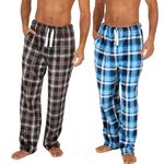 INSIGNIA 2 Pack Mens Fleece Check Pyjamas Lounge Pants Bottoms (XL, SET 1)