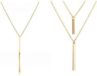 HUASAI 2Pcs Long Necklaces for Women Simple Disc Bar Triangle Geometirc Pendant Necklace Layered Jewelry Set (gold y necklace+layered necklace)