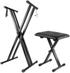Keyboard Stand Piano Bench Set, 2026 Upgrade Heavy Duty Double X Keyboard Stand Piano Stand, Adjustable&Portable Digital Piano Stand with Locking Straps (Piano Keyboard Stand x 1, Piano Bench x 1), for 54-88 key Electric Pianos