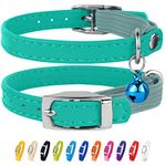 CollarDirect Leather Cat Collar, Cat Safety Collar with Elastic Strap, Kitten Collar for Cat with Bell Black Blue Red Orange Lime Green (Neck Fit 6"-7", Mint Green)