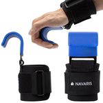 Navaris Weight Lifting Hook Straps - Pair of Weightlifting Wrist Support Straps with Hooks - Neoprene Wrist Grips for Deadlifts, Chin Ups, Training - Blue