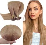 RUNATURE U Tip Human Hair Extensions for Women Balayage Brown Utips Hair Extensions Human Hair Light Brown with Light Blonde Keratin Tip Hair Extensions Hot Fusion 20 Inch 50g 50 Strands