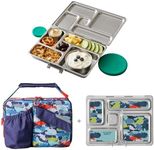 PlanetBox Rover Stainless Steel Bento Lunch Box with 5 Compartments for Adults and Kids, Sharks Carry Bag and Magnets