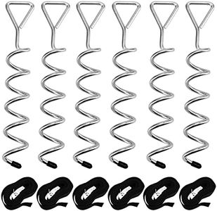SINJEUN Set of 6 Trampoline Anchor Kit, Heavy Duty Trampoline Ground Anchor Kit with 2.3M Adjustable Straps, Trampoline Tie Down Kit Spiral Ground Pegs for Tents, Swings, Garden Sheds, Black
