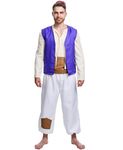 Men's Arab Prince Costume Waistcoat Tunic Pants Sash Hat Adult Halloween Cosplay Fancy Dress Clothes Full Set (Medium)