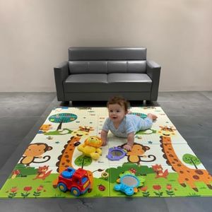 ROARIFY Premium Reversible Baby Play Mat | Extra Large Soft Foam Crawling Mat for Babies & Toddlers | Non-Slip, Waterproof, Easy to Clean | Multicolor Foldable Learning Play Mat for Indoor & Outdoor (6.5 X 5 ft, 0.8 cm Thickness) Giraffe-Jungle, Multicolor