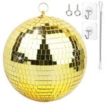 Disco Ball - 8 Inch Mirror Disco Ball, Ideal for DJ Club, Party, Wedding, Home Decor, and Live Stage with Hanging Ring for Easy Installation, Gold