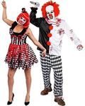 DELUXE KILLER CLOWN COUPLES HALLOWEEN COSTUME - COUPLES FANCY DRESS CLOWN COSTUMES WITH ACCESSORIES (MENS: LARGE + LADIES: MEDIUM)