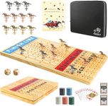 JUGVOLX Horse Race Board Game 21" Large Horse Racing Game with 11 Luxury Metal Horses, Foldable Wood Chess Board with Storage Bag, 2 Wood Dice, Chips Set, Playing Guide for Family Friends Party Games