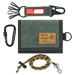 Rough Enough Boys Wallet for Teen Boys Kids Youth with Tactical Keychain Neck Lanyard Carabiner Army Green Canvas, Army Green, 4.75 x 3.75, Casual