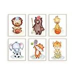 Safari Animal Prints Nursery - Animal Nursery Wall Art, Safari Nursery Kids Prints - Baby Animals Nursery Decor, Little Boys Wall Art - Jungle Nursery Sports Themed Zoo Animals - Set of 6 (8x10)