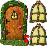 Mood Lab Fairy Garden Miniature Door & 2 Windows for Tree - Yard Accessories Set of 3 pcs - for Outdoor or House Decor