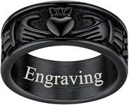 Customized Black Wedding Rings Women Stainless Steel Irish Claddagh Finger Charms Birthday Gift for Him Size 12