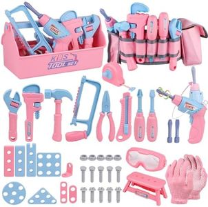 Magic4U Kids Tool Set, 48PCS Toddler Tool Set with Electronic Toy Drill & Kids Tape Measure,Pretend Play Construction Toys Costume with Kids Tool Belt & Gloves,Toy Tools Box for Girl Boy Ages 3-8