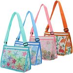 Kiddisie 4 Pack Beach Toy Mesh Bag Kids Shell Collecting Bag Totes with Zipper for Holding Shells Beach Sand Toy for Boys and Girls (Printing-4PCS)