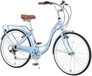 BALINGE 26 Inch Cruiser Bicycle with 7 Speed，Beach Cruiser Bike for Women，26” Womans Bike Pink，Hybrid Cruiser Bike 7 Speeds Trek Hybrid Bike for Women,Light Blue