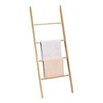 Navaris Bamboo Towel Ladder - Wood Rack for Towels, Clothes, Blankets - Wall Leaning Wooden Rack for Bathroom, Bedroom - 4-Tier Towel Holder Stand