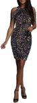 Cololura Women Sequin Sexy Halter Tassel Mermaid Bodycon Formal Party Evening Club Midi Dress, Short Style, Medium