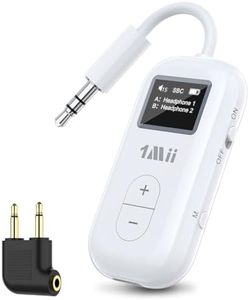 1Mii SafeFly Dual | Airplane Bluetooth Adapter for AirPods or Headphones, Bluetooth Transmitter with Screen, Volume Control, aptX Adaptive & HD, 3.5mm Aux Audio Jack for Airplane, Travel Flight