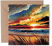 1 x Greeting Card - Pretty Beach Sunset Sunrise Watercolour Art Surf Gift #0019