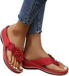 Women Sandals Shoes, Orthopedic Sandals for Women Comfortable Flip Flops with Arch Support Summer Casual Wedge Sandals Slippers Dressy Comfy Platform Beach Travel Sandal Shoes (01-Red, 5)