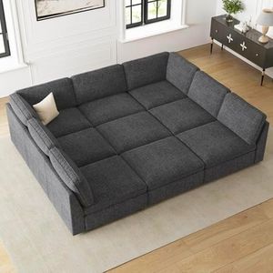 Belffin Oversized Modular Sectional Sofa with Storage Chenille 9 Seats Sleeper Sectional Sofa Couch Bed Cloud Couch for Living Room Dark Grey