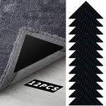 Simpolor Non Slip Rug Pads, 12 PCS Double Sided Rug Gripper Carpet Tape, Corner Side Gripper, Reusable Area Rug Pad Under Rug Tape Stickers for Hardwood Floors and Tiles, No damage (Black, Triangle)