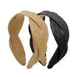 WOVOWOVO Straw Headbands for Women Girls Rattan Wide Headband for Women’s Hair Fashion Summer Boho Braided Head Bands Non Slip Hairbands Accessories, 2 Pack