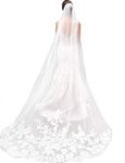 GOWNLINK Ladies Synthetic Christian Bridal Veil Headwrap With Lace Wedding Accessory White Lace Patches With Front Face Layer 4 Meter Comb Attach 1800L