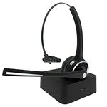 EMHFLYFN Trucker Bluetooth Headset with Microphone Noise Cancelling, V5.0 Wireless Headset with Charging Base 17 Hrs Talk Time Trucker Headset for Home Office Call Center Skype Truck Drive