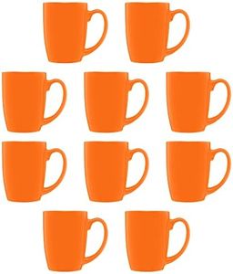 DISCOUNT PROMOS Curved Java Coffee Mug Set - 10 Pack - 12 Oz. - Stoneware Restaurant Cups - Orange