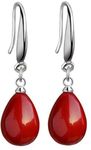 Nilu's Collection Cherry Pearl Drop Sterling Silver Earrings for Girls and Women, Dangling Fancy Western Trendy Earring, Red or White