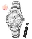 OLEVS Diamond Watches for Women with Date Fashion Silver Elegant Dress Analog Quartz Stainless Steel Ladies Wrist Watches Clearance Gift Waterproof Luminous